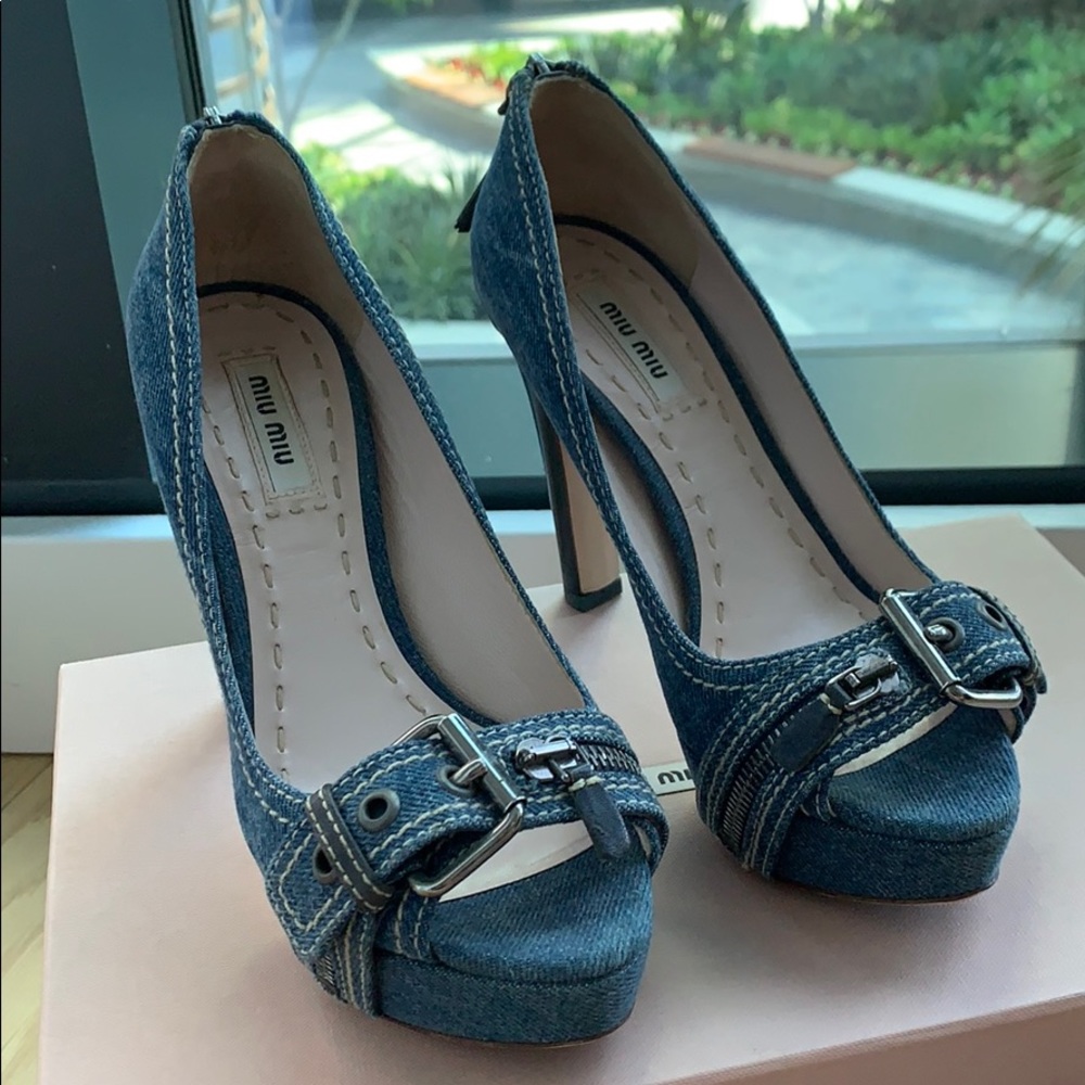 Authentic Miu Miu Denim Washed Heels